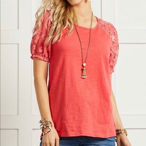 Coral Lace Sleeve Top